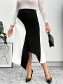 SHEIN Privé Plus Size Women'S Contrast Color Irregular Hem Skirt