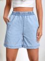 Elastic Waist Denim Shorts