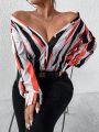 SHEIN LUNE Plus Size Color-block Striped Button-down Shirt