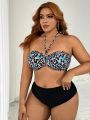 SHEIN Swim SXY Plus Size Women's Leopard Print Halter Bikini Top