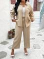 SHEIN Frenchy Women'S Plus Size Solid Color Textured Casual Two Piece Set