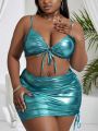 SHEIN Swim SXY Plus Size Metallic Bodysuit Swimsuit Set (3pcs)