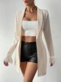 SHEIN Privé Women's Furry Cuffs Patchwork Blazer Jacket