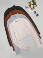 SHEIN LUNE Solid Knit Long Sleeve Women's T-shirt