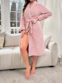Solid Belted Flannel Lounge Robe