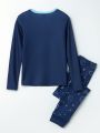Teen Boys' Cool Space Pattern Elastic & Comfortable Blue Compression Homewear Set