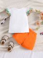 Baby Girls' Giraffe & Tropical Print Cap Sleeve Top And Solid Shorts Outfit