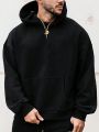 Men's Plus Size Fleece Hoodie With Wing & Cross Print And Drawstring, Autumn/winter