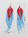 2pcs Handmade Dual Color Rice Bead Tassel Earrings