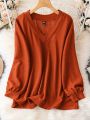 Women'S V-Neck Slouchy Long Sleeve T-Shirt