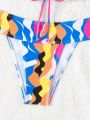 SHEIN Swim Y2GLAM Random Printed Front Knot Bikini Swimsuit Set