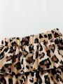 Young Girl 2pcs Black Leopard Prints Heart-Shaped Tank Top + Leopard Prints Skirt For Spring/Summer