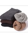 1pair Men'S & Women'S Thickened Woolen Socks, Solid Color, Casual, Plush Lining, Mid-Tube, Warm Winter Socks