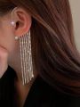 1pc Rhinestone Tassel Inlaid Earring, Gorgeous Ear Drop Style, Suitable For Party