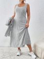 SHEIN Essnce Plus Size Ribbed Knit Tank Dress And Hooded Jacket Set
