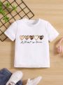 SHEIN Girls' Heart & Letter Print Short Sleeve T-shirt