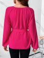 SHEIN Clasi Valentine's Day Women Solid Color Belted Shirt