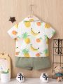 SHEIN Baby Boy Fruit Print Shirt & Shorts Without Tee