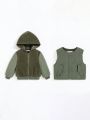 SHEIN Baby Boy Colorblock Hooded Jacket & Vest Coat
