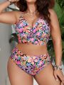 SHEIN Swim Vcay Plus Size Women'S Floral Printed Swimsuit Set