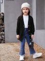 SHEIN 1pc Young Girl Cable Knit Drop Shoulder Cardigan