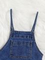 SHEIN Young Girl 1pc Split Raw Hem Flare Leg Denim Overalls