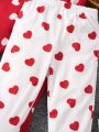 SHEIN Kids CHARMNG Girls' Heart Shaped Printed Flared Pants (Small)