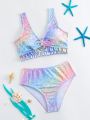 Tween Girls' Swimsuit Set, 3d Art Printed, Casual Party, Beach Vacation, Spring/Summer