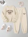 Women's Letter Printed Sweatshirt And Sweatpants Two-piece Set