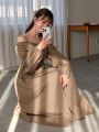 FRIFUL Women's Khaki Lantern Sleeve Dress