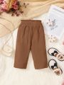 SHEIN Baby Girl Bow Front Paperbag Waist Fake Button Pants