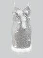 SHEIN BAE Plus Size Sparkly Glitter Fluffy Hem Cami Dress