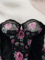 SHEIN Floral Print Contrast Lace Bandeau Underwire Corset Top