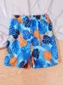 Tween Boys Tropical Printed Drawstring Waist Swim Trunks