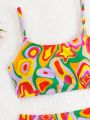 Teen Girls' Full Print Strappy Swimsuit Set