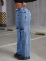 SHEIN ICON Women'S Cargo Denim Wide Leg Pants