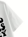 thegypsygoddess O Neck Long Baggy Plus Size Womens' T-Shirt With Slogan Print