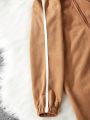 SHEIN Kids Nujoom Girls' Contrast Trim Zip Up Hooded Jacket And Pants