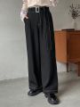 FRIFUL Contrast Side Seam Waist Belted Pants