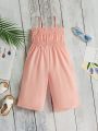 SHEIN Baby Girl Lotus Leaf Decorated Strap Casual Jumpsuit For Leisure Street Fashion