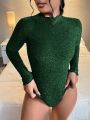 SHEIN SXY Mock Neck Glitter Bodysuit