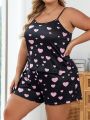 Plus Size Women's Heart Pattern Cami Pajama Set