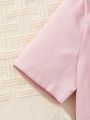 SHEIN Kids FANZEY Tween Girl Woven Solid Color Short Sleeve Turn-Down Collar Top + Woven Pleated Cami Strap Long Skirt Set