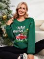 SHEIN LUNE Christmas Print Drop Shoulder Sweatshirt