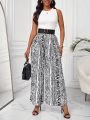 SHEIN Lady Women's Animal Print Wide Leg Pants