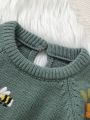 Baby Girls' Casual Floral Embroidery Pattern Sweater Jumpsuit In Countryside Style