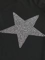 Grunge Punk Women's Starry Rhinestone Decor Perspective Sheer Mesh Top