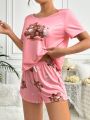 Ladies' Bear Printed Pajamas Set