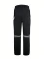 Teen Boys' Classic Sporty And Versatile Long Pants, Suitable For Sports, Outdoors And Indoors. Black Color With Reflective Stripes And Printed Design, Features Zipper At Foot, High Stretch, Skin-Friendly, Soft And Comfortable Fabric,