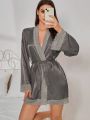 Women's Loose Fit Lace Patchwork Front Open Sleepwear Robe